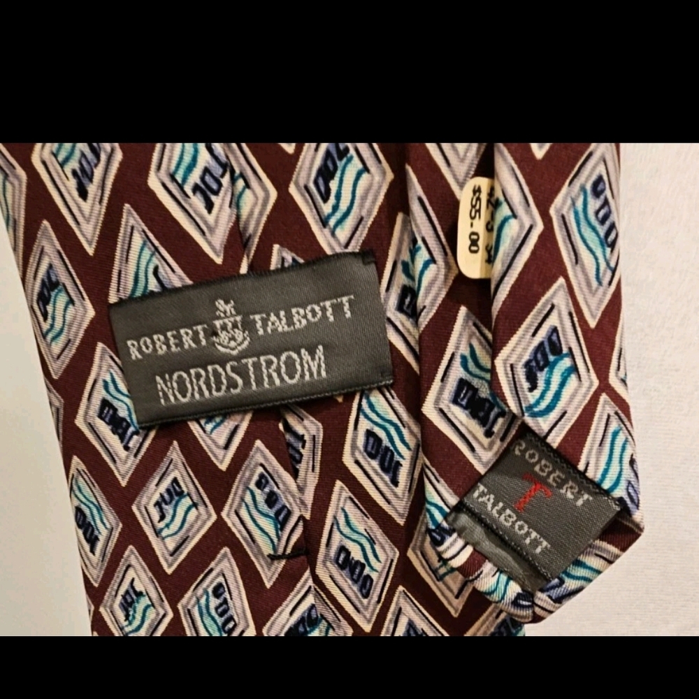 ROBERT TALBOTT NORDSTROM BROWN GRAPHIC 100% SILK TIE HAND SEWN IN USA